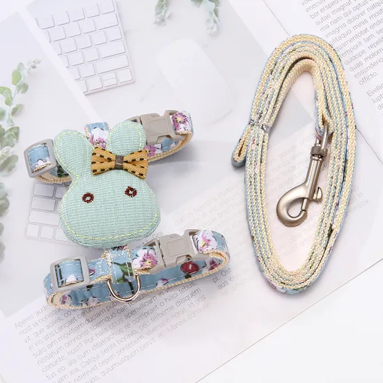 New Little Rabbit Pattern Pet Cat Harness No Pull Red Blue Purple Grey H Shape No Pull Dog Harness Set 