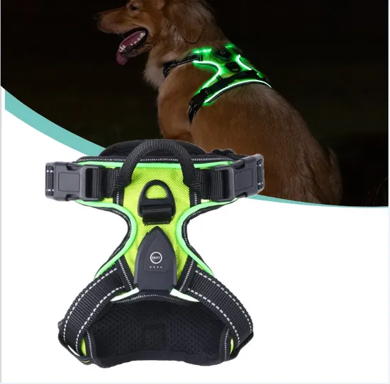 2025 New Shape Adjustable Reflective No Pull Dog Harness Custom Logo Hot Sales LED Light up Dog Harness Popular Solid Nylon S. M. L. XL 