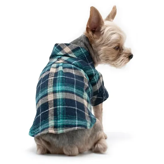 High Quality Blue Plaid Printed Dog Shirt with Leash Hole 